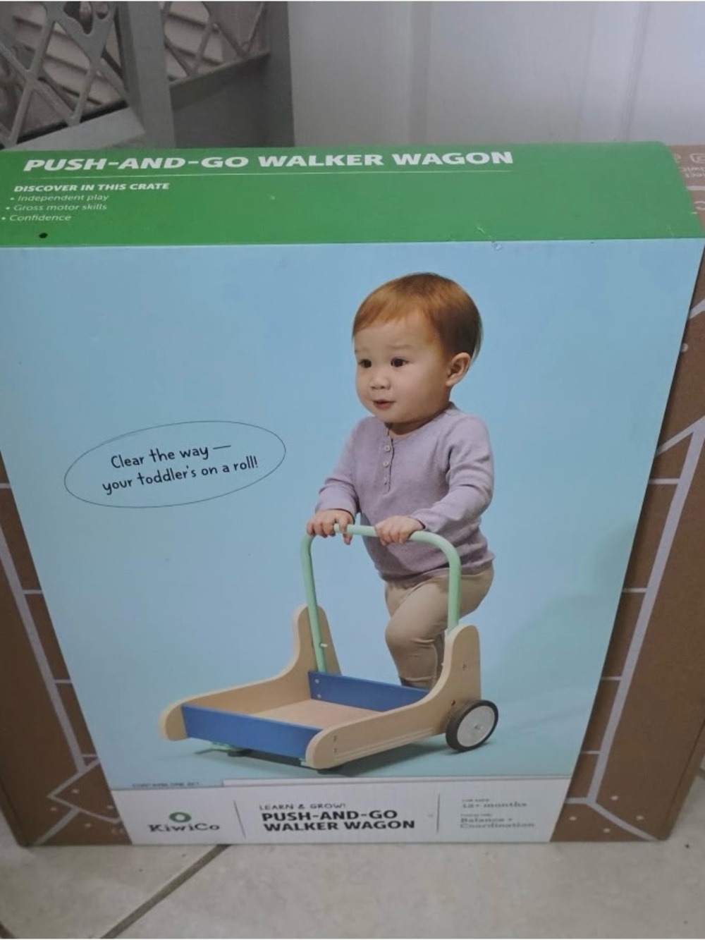 KiwiCo Push-and-Go Walker Wagon in Blue and Mint